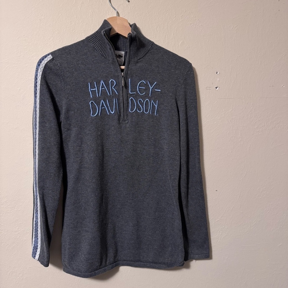 Harley Davidson gray quarter zip sweater with side accent Size Small